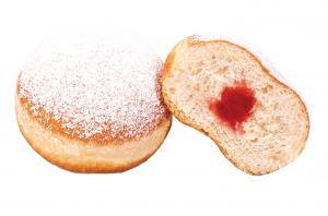 Berliner with strawberry filing and sugar
