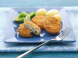 Mini fishburger in a crisp Cornflakes breadcrumb - prefried 