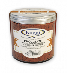 CHOCOLATE ICE CREAM with rapsberry sauce & brownie pieces - BULK