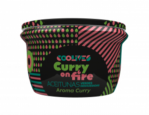 CURRY ON FIRE Green Pitted Olives Aromatized with curry flavour