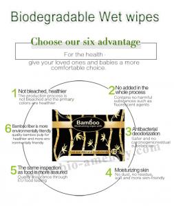 Biodegradable 100% bamboo fiber wet wipes