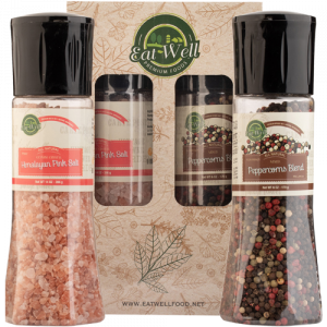 Whole Black Peppercorns With Grinder (6.5 oz /185 g ) - Pink Himalayan Salt Grinder ( 13.8 oz /390 g)