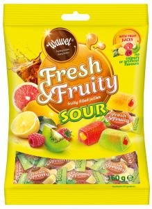 FRESH&FRUITY SOUR- Mix of sour filled jellies with fruity filling: kiwi and lemon with raspberry filling cola and grapefruit with lemon filling