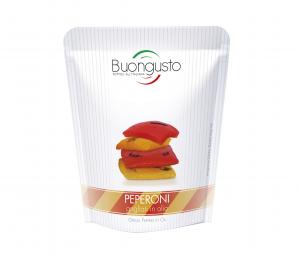 Grilled squared peppers, red and yellow, in 150g doypack pouch