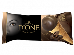 DIONE chocolate premium ice cream with chocolate ripple and thick dark Belgian chocolate