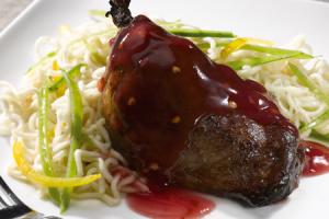 Plum and chilli duck leg