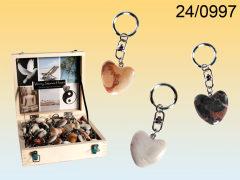 Metal Keychain, Worry Heart Natural Stones