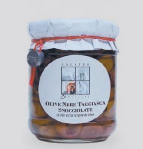 PITTED BLACK OLIVES TAGGIASCA IN EXTRA VIRGIN OLIVE OIL