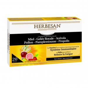 HERBESAN - Honey + Royal Jelly + Acerola + Pollen + Grapefruit + Propolis - 20 vials x 15ml