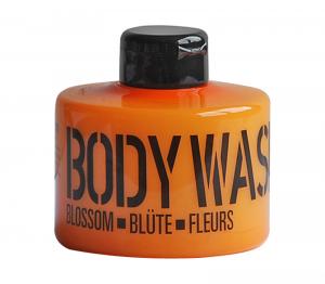 STACKABLE translucent orange PET bottle body wash, 300ml - white - blossom fragrance - 2701406