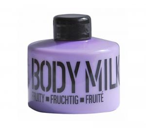 STACKABLE translucent purple PET bottle body milk, 300ml - white - fruity fragrance - 2701414