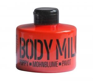 STACKABLE translucent red PET bottle body milk, 300ml - white - poppy fragrance - 2701412