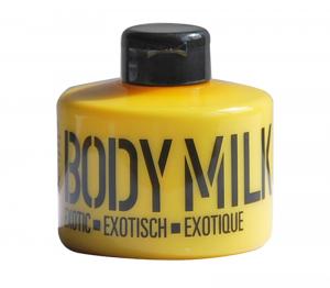 STACKABLE translucent yellow PET bottle body milk, 300ml - white - exotic fragrance - 2701410