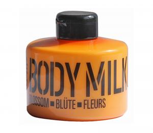 STACKABLE translucent orange PET bottle body milk, 300ml - white - blossom fragrance - 2701413