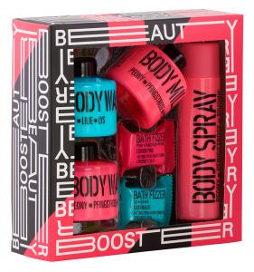 STACKABLE beauty booster pink-black with 3 bottles & 2 bath fizzer tablets pink/blue - 2701458