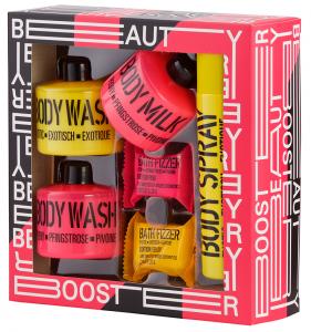 STACKABLE beauty booster pink-black with 3 bottles & 2 bath fizzer tablets pink/yellow - 2701459