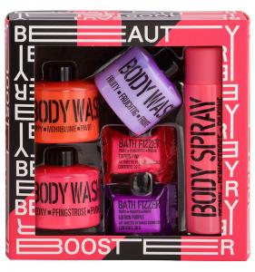 STACKABLE beauty booster pink-black with 3 bottles & 2 bath fizzer tablets pink/red/purple - 2701460