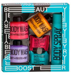 STACKABLE beauty booster blue-black with 3 bottles & 2 bath fizzer tablets pink/orange/purple - 2701463