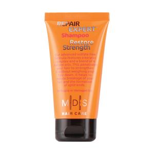 M|D|S HAIR CARE - REPAIR EXPERT sulfate free shampoo RESTORE STRENGTH - keratin complex, 75ml - moringa, avocado, almond & camelina oil - caffeine, red tea & aloe vera extract - fragile or damaged hair type - 2709407