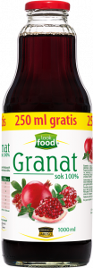 100% pomegaranate juice 750 ml + 250 ml free - more for the same price - glass bottle