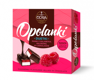 Marshmallow with raspberry jelly in chocolate