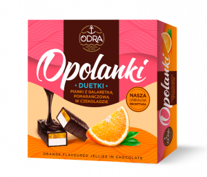 Marshmallow with orange jelly in chocolate