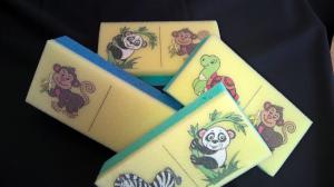 Sponges with four colour, nearly photo quality printing