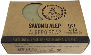 Aleppo soap scrub with salt from the Dead Sea