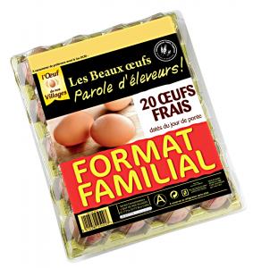 Plateau de 20 oeufs datés du jour de ponte calibre moyen
