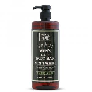 Amber-wood 3 in 1 Face, Hair and Body Wash for Men with Dead Sea Minerals