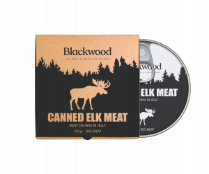 CANNED ELK MEAT, meat chunks in jelly, canned, sterilized, 250g
