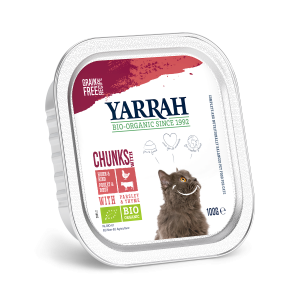 Yarrah organic cat alu chunks grain free chicken & beef 100g