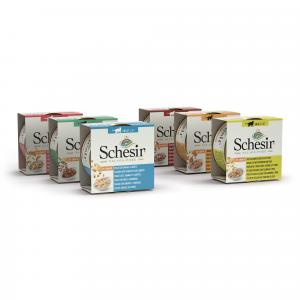 SCHESIR SALAD POKÈ - CHICKEN WITH GOJI BARRIES AND SPINACH - in sauce. Complementary food for adult cats.