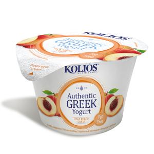 Authentic Greek Yogurt 0% fat on a peach layer