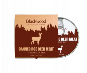 CANNED ROE DEER MEAT, stewed meat in jelly, canned, sterilized, 250g