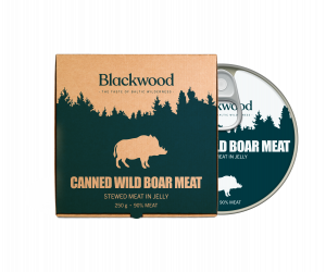 CANNED WILD BOAR MEAT, stewed meat in jelly, canned, sterilized, 250g