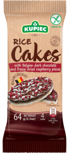 Rice cakes with Belgian dark chocolate and freeze dried raspberry 64g