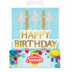Dollar Sweets Gold Happy Birthday Candle & Stars