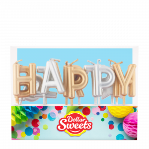 Dollar Sweets Gold & Silver Happy Birthday Candles