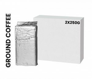 Ground Coffee roasted. Vacuum pack, paper cover