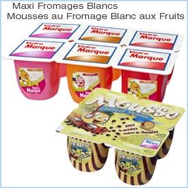 Maxi Fromages Blancs ou Mousses au Fromage Blanc aux Fruits avec ou Sans billes au chocolat 100g/ml 