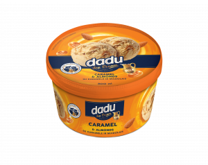 DADU caramel-flavoured ice cream with caramel filling and roasted almonds 800ml