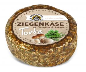 Goat`s milk cheese tart with porcini mushrooms and herbs