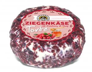 Goat`s milk cheese tart with honey and cranberries