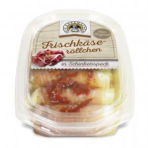 Fresh cheese rolled in bacon