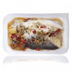 Seabream fillets with potato slices and mediterranean sauce - skinpack