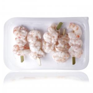 Peeled and deveined raw argentinian shrimp brochette bites - skinpack