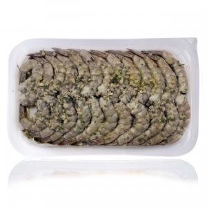 Marinated parsley & garlic raw HLSO vannamei shrimp - skinpack