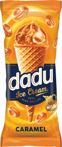 Caramel ice cream in a wafer cone with  caramel glaze and wafer crisps, 150ml