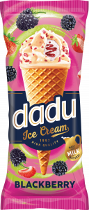 Vanilla ice cream with blackberries filling  and yogurt glaze in wafer cone, 150ml